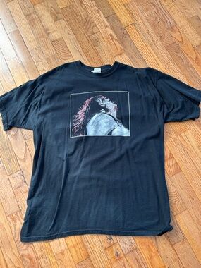 Black Graphic Crewneck T-Shirt with Red Accent